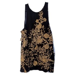 Sunday in Brooklyn Black Top w/ Gold Floral Embroidery | Sleeveless | S